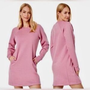 Pact Organic Cotton Blend Fleece Lined Long Sleeve Sweatshirt Dress In Rose